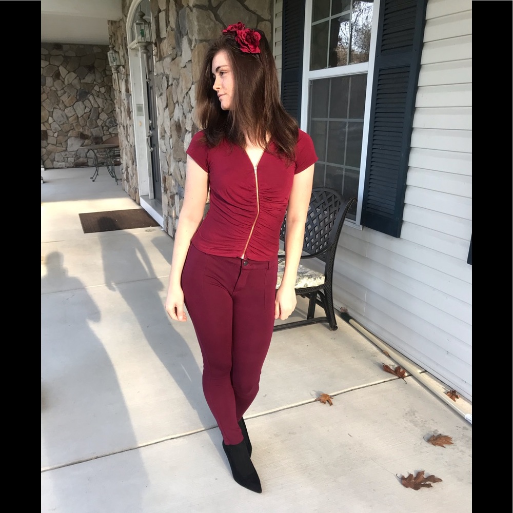Burgundy zip up tee
